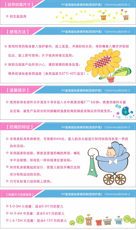 寶德晶鉆玻璃奶瓶120ml粉