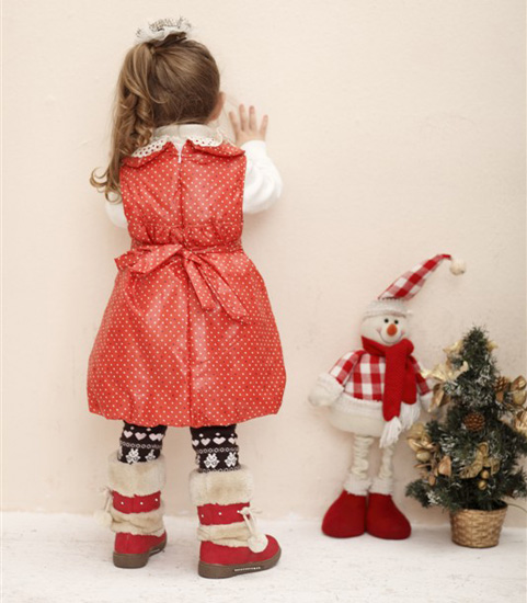 小熊B琪秋冬季小童白點紅裙