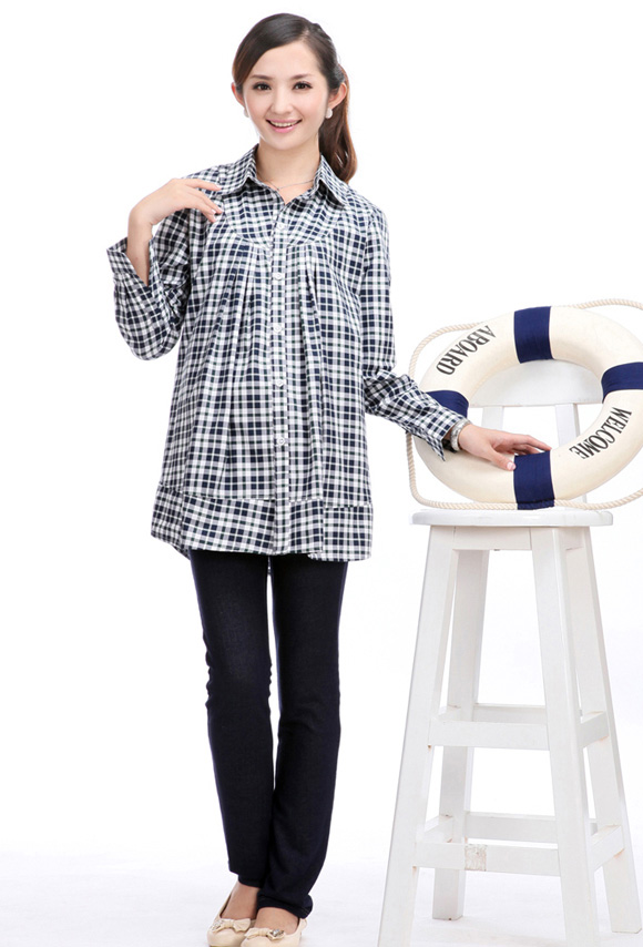 康福祿純棉孕婦襯衣黑格子