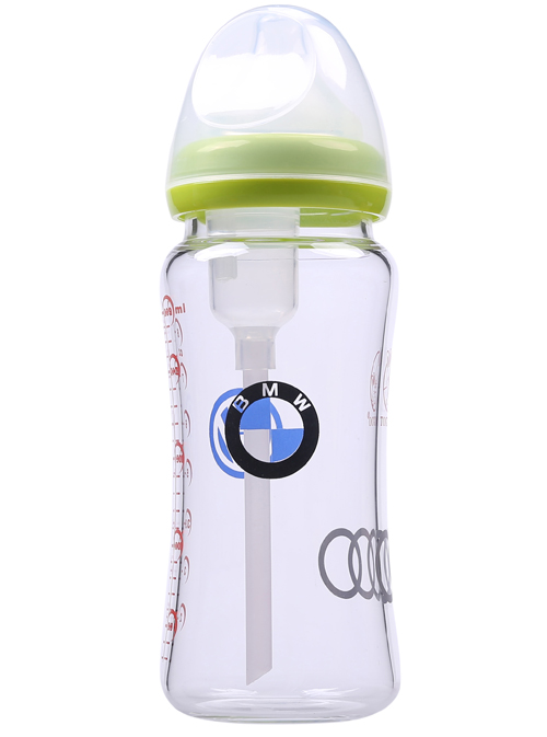 淘氣兔車標(biāo)防脹氣玻璃奶瓶綠色