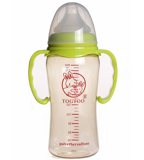 淘氣兔ppsu帶柄奶瓶300ml綠色