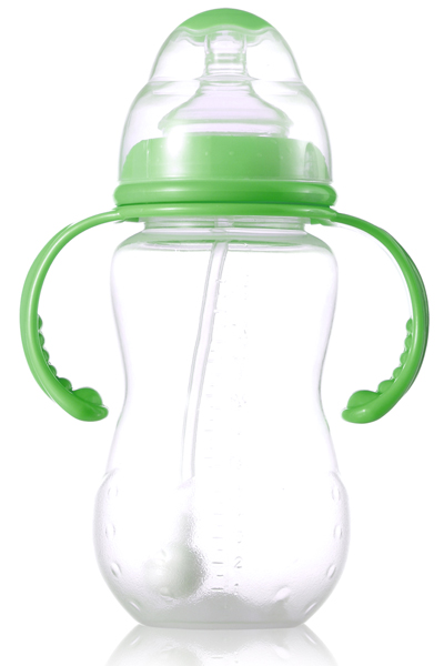 媽媽易330毫升PP全自動(dòng)雙柄標(biāo)口梅花奶瓶綠色