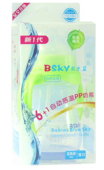 貝之藍(lán)6+1寬口自動(dòng)感溫PP奶瓶250ml綠色