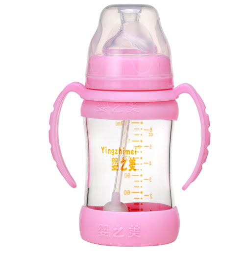 嬰之美寬口雙耳自動高硼硅玻璃奶瓶180ML