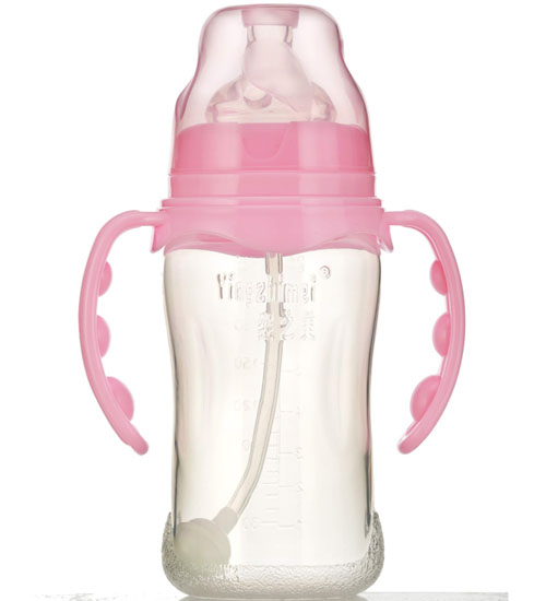 嬰之美寬口雙耳自動弧形PP嬰兒奶瓶240ML粉色