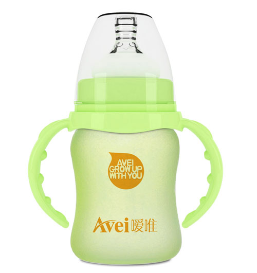 噯唯寬口帶柄自動感溫防護(hù)玻璃奶瓶(150ml)