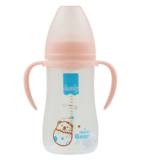 貝斯比寬口自帶刻度異形PP奶瓶240ml紅色