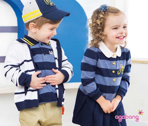 阿卡邦藍(lán)色條紋衣連裙男童