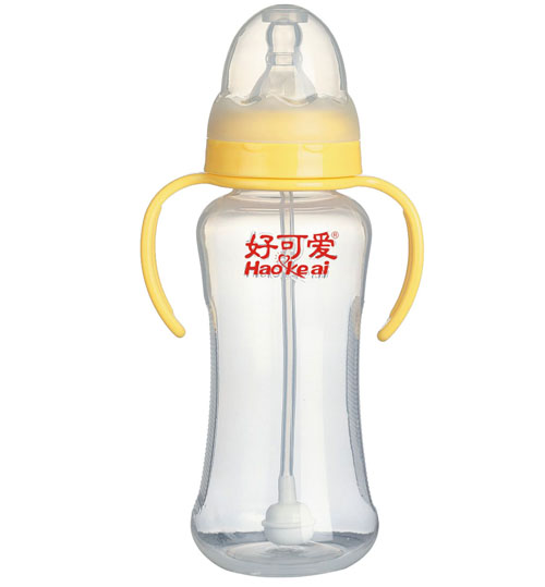 好可愛標口自動吸管手柄弧形奶瓶300ml