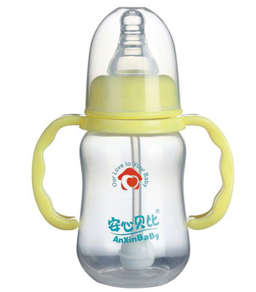 安心貝比雙柄標(biāo)口自動吸管葫蘆PP奶瓶150ml