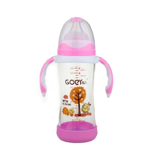 果兒260ML寬口晶鉆防摔玻璃奶瓶粉色