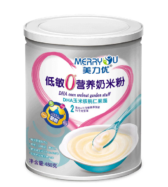美力優(yōu)DHA玉米核桃仁果蔬聽(tīng)裝低敏0°營(yíng)養(yǎng)奶米粉2段