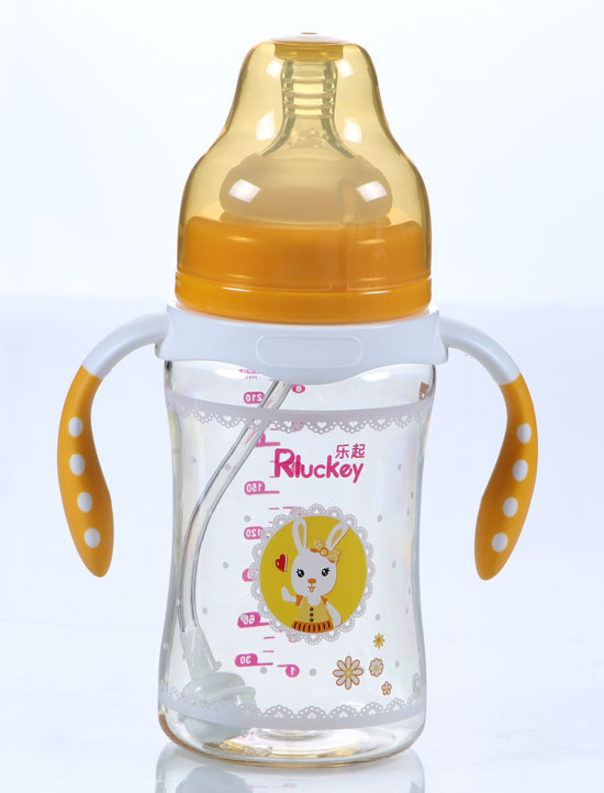 樂起PPSU帶柄透明防摔寬口徑奶瓶