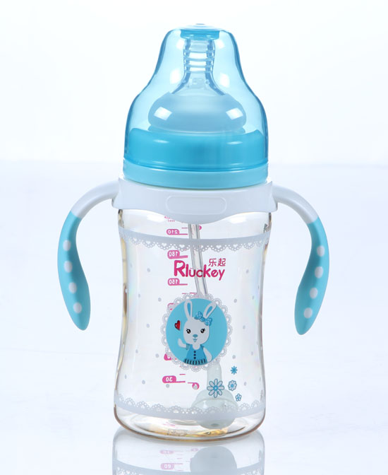 樂起PPSU帶柄透明防摔寬口徑奶瓶藍(lán)色