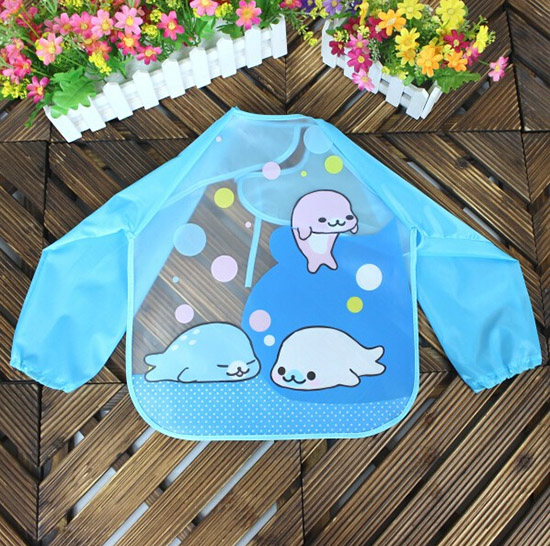 嬰兒EVA免洗吃飯衣圍兜圍嘴長(zhǎng)袖藍(lán)海豚