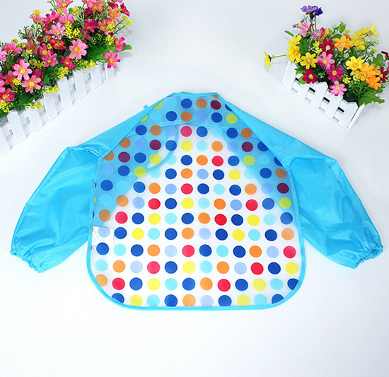 嬰兒EVA免洗吃飯衣圍兜圍嘴長(zhǎng)袖藍(lán)圓點(diǎn)