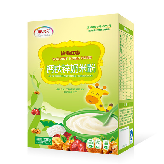 旭貝樂核桃紅棗鈣鐵鋅奶米粉盒裝