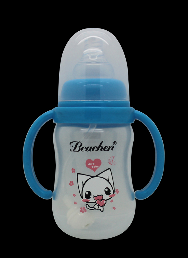 貝臣120ml 標(biāo)口PP帶手柄自動(dòng)吸奶瓶