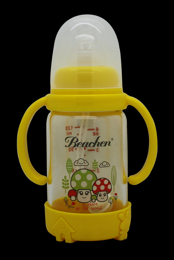 貝臣120ml 標口直身晶鉆玻璃帶手柄自動吸奶瓶