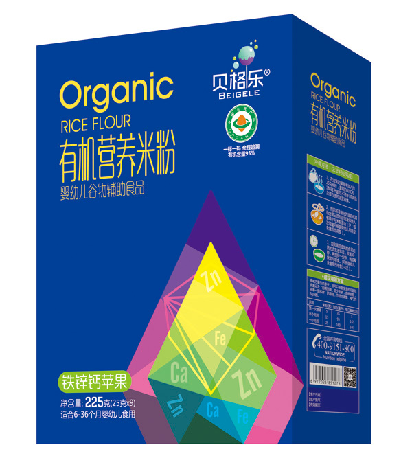 貝格樂(lè)有機(jī)營(yíng)養(yǎng)米粉-鈣鐵鋅蘋(píng)果 盒裝