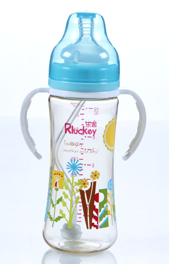 樂起300ml弧形有耳PPSU奶瓶藍
