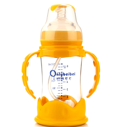 唯昵貝貝標口防摔玻璃奶瓶180ml黃色